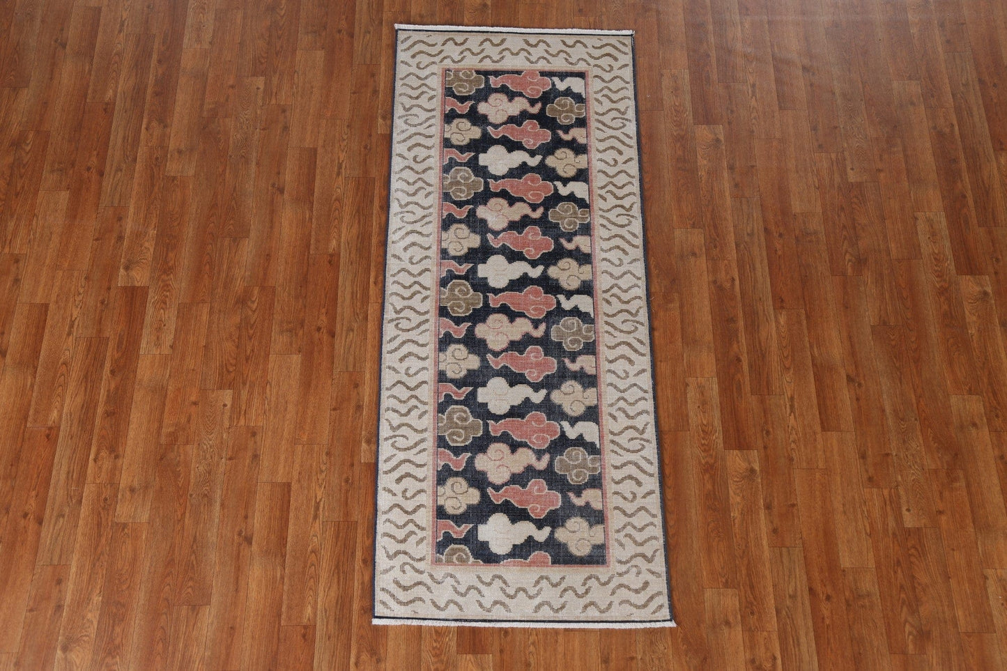 Handmade Wool Art Deco Turkish Runner Rug 2x6