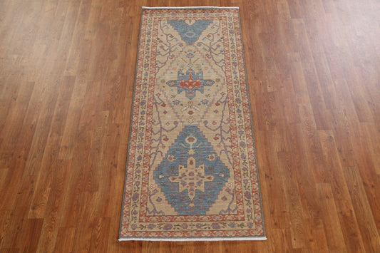 Hand-Knotted Heriz Serapi Turkish Runner Rug 2x6