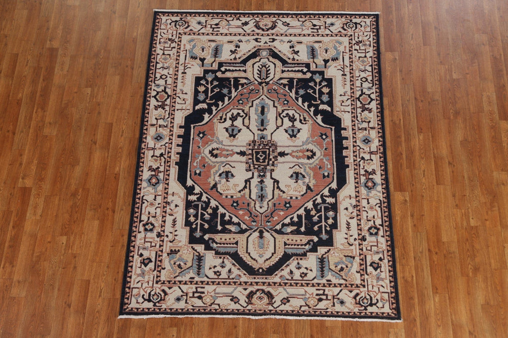 Hand-Knotted Heriz Serapi Turkish Wool Rug 5x7