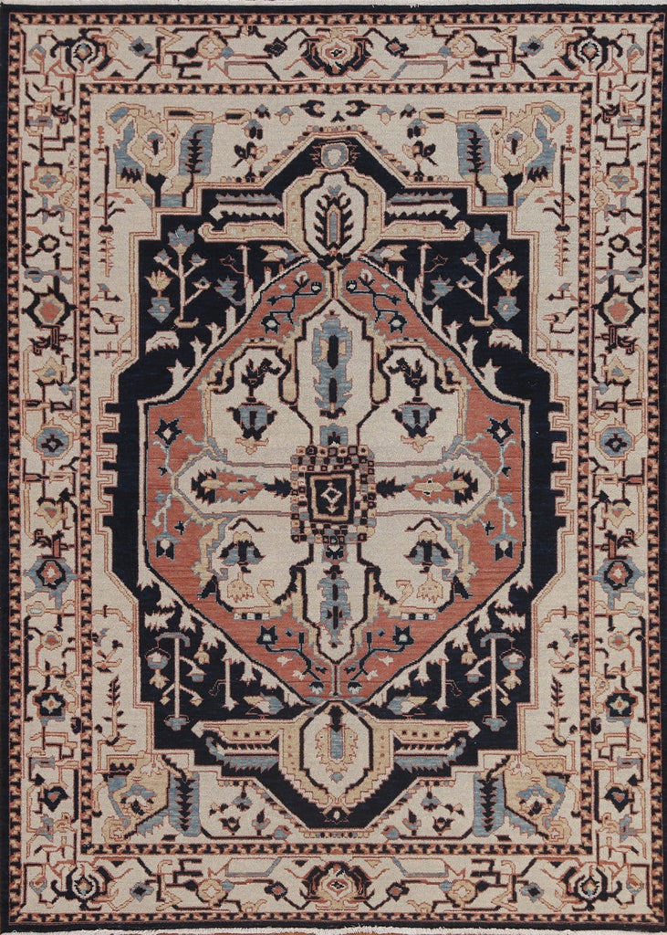 Hand-Knotted Heriz Serapi Turkish Wool Rug 5x7