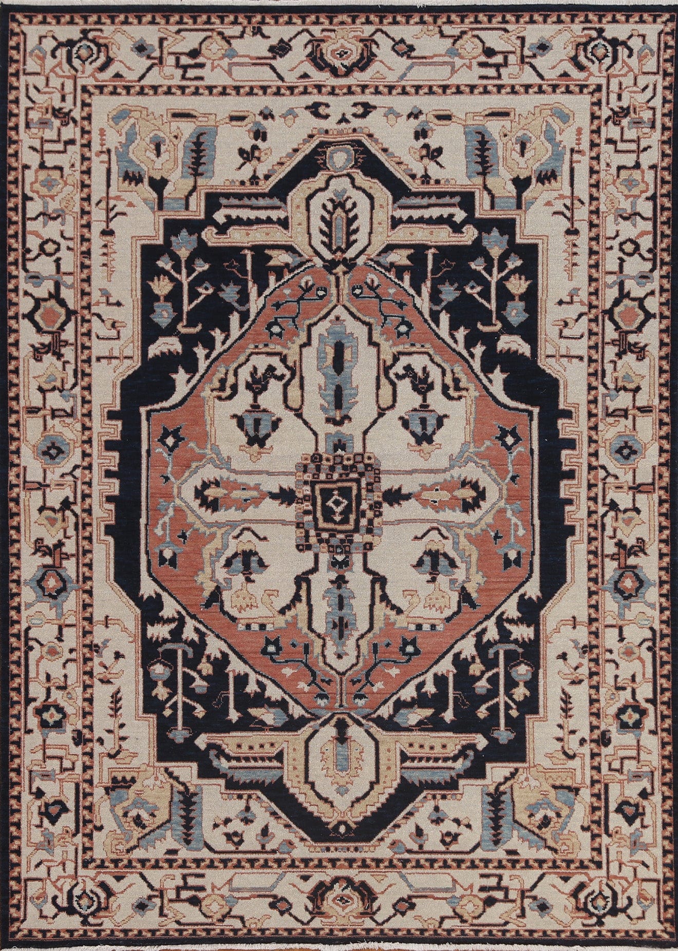 Hand-Knotted Heriz Serapi Turkish Wool Rug 5x7