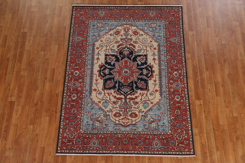 Hand-Knotted Heriz Serapi Turkish Wool Rug 5x7