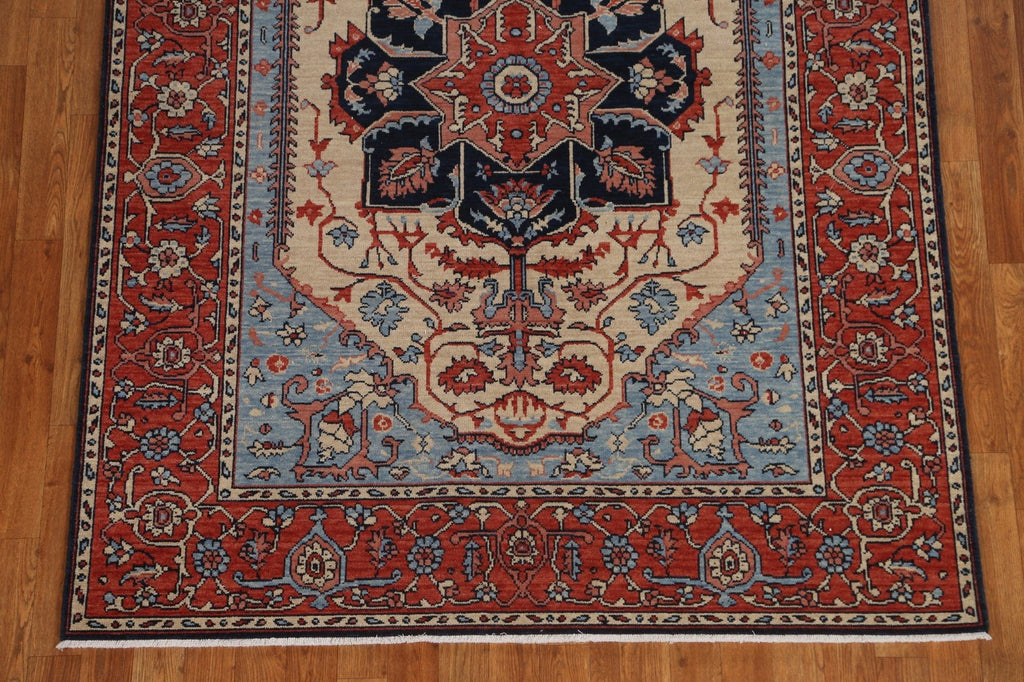 Hand-Knotted Heriz Serapi Turkish Wool Rug 5x7