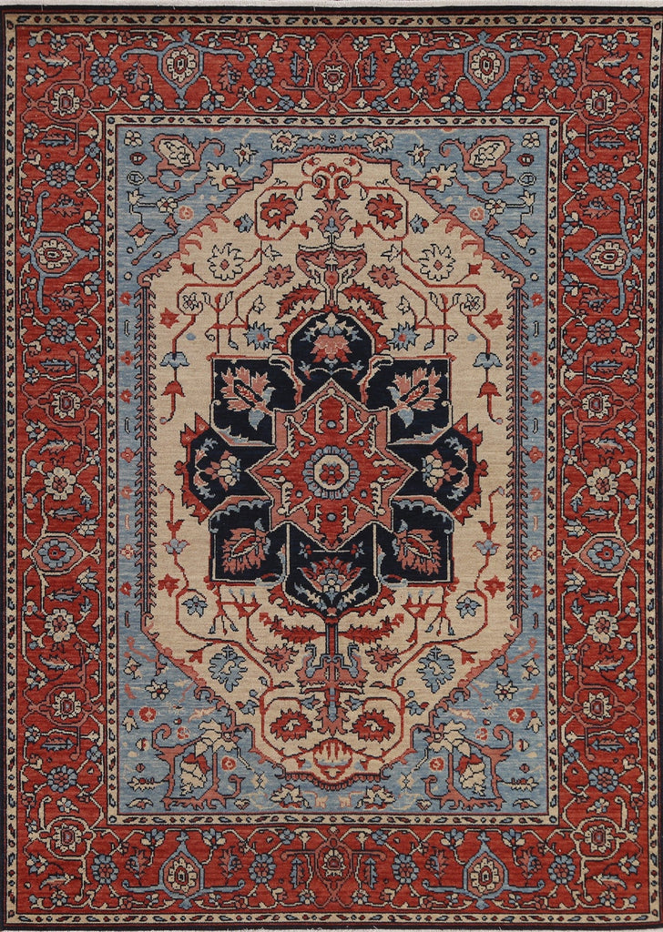 Hand-Knotted Heriz Serapi Turkish Wool Rug 5x7