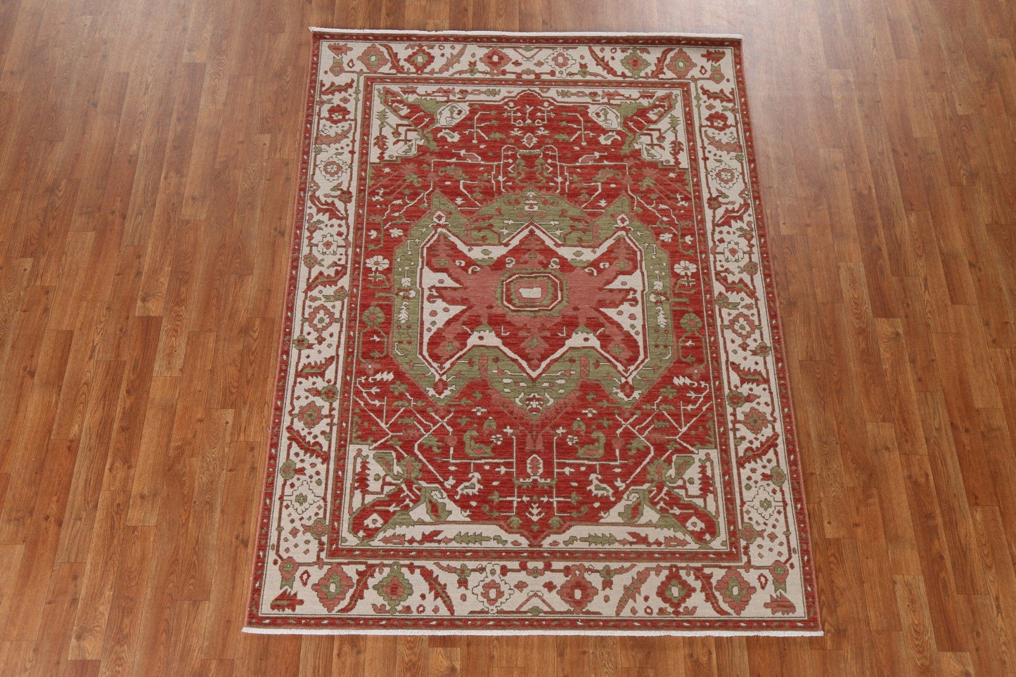 Handmade Red Heriz Serapi Turkish Wool Rug 5x7