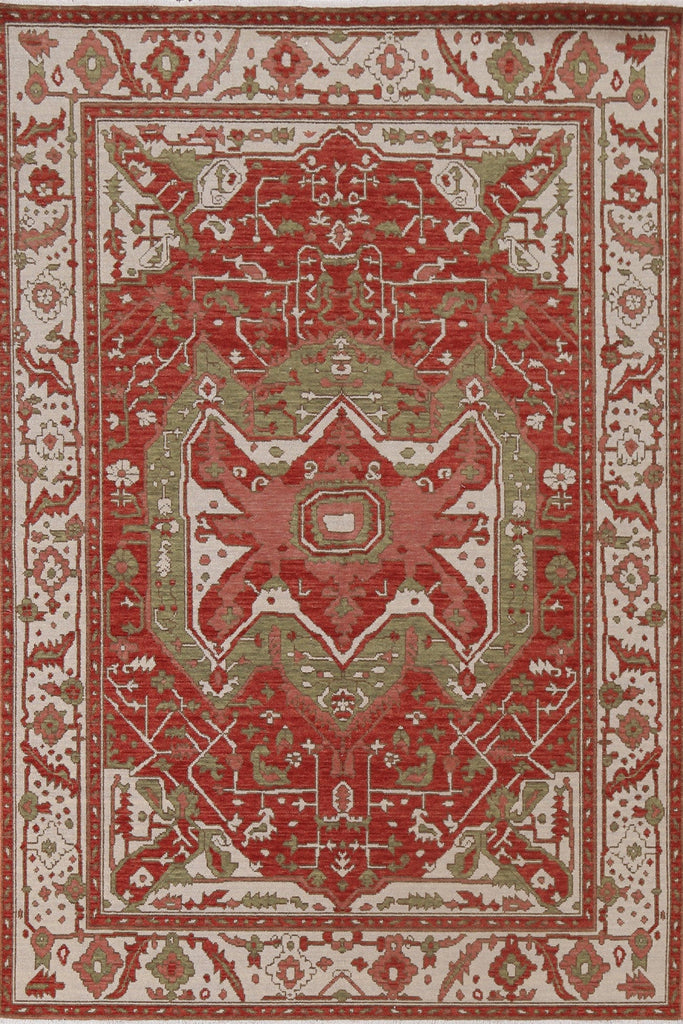 Handmade Red Heriz Serapi Turkish Wool Rug 5x7