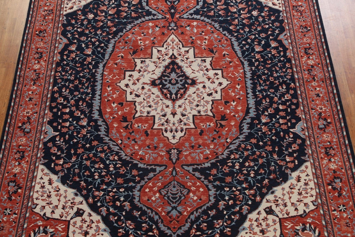 Navy Blue Floral Sarouk Farahan Turkish Area Rug 10x13