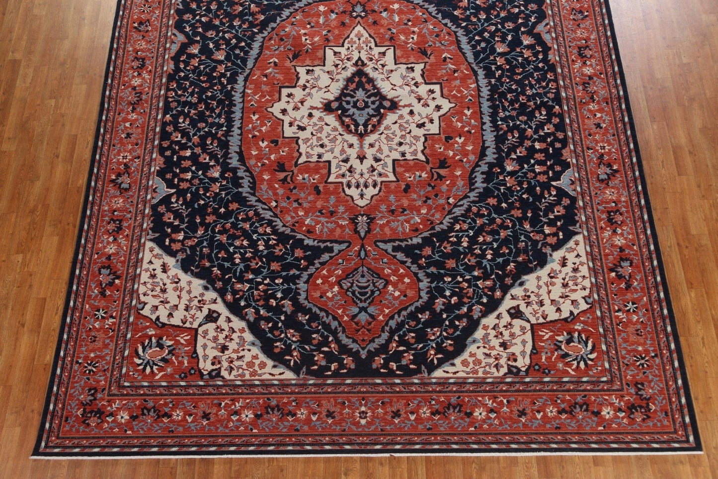 Navy Blue Floral Sarouk Farahan Turkish Area Rug 10x13