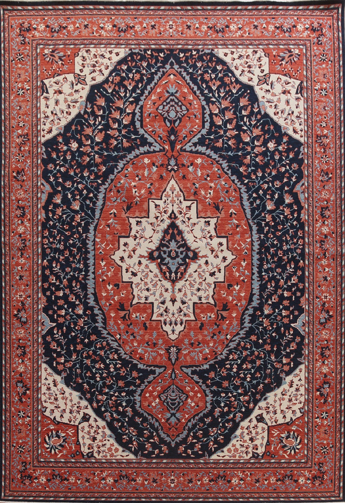 Navy Blue Floral Sarouk Farahan Turkish Area Rug 10x13