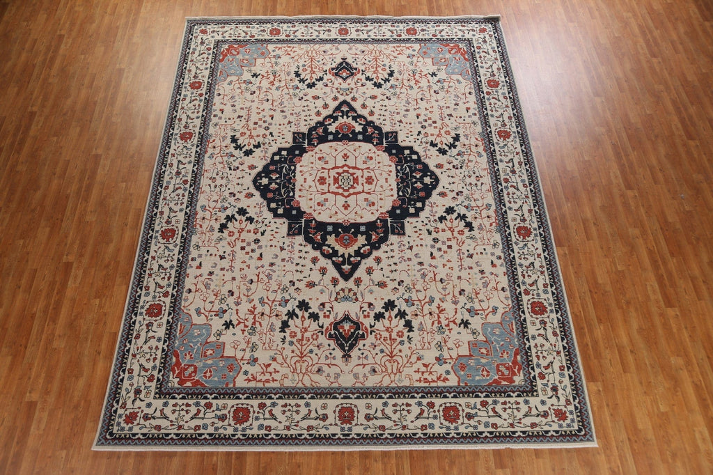 Ivory Wool Kashan Mohtasham Oriental Area Rug 10x13