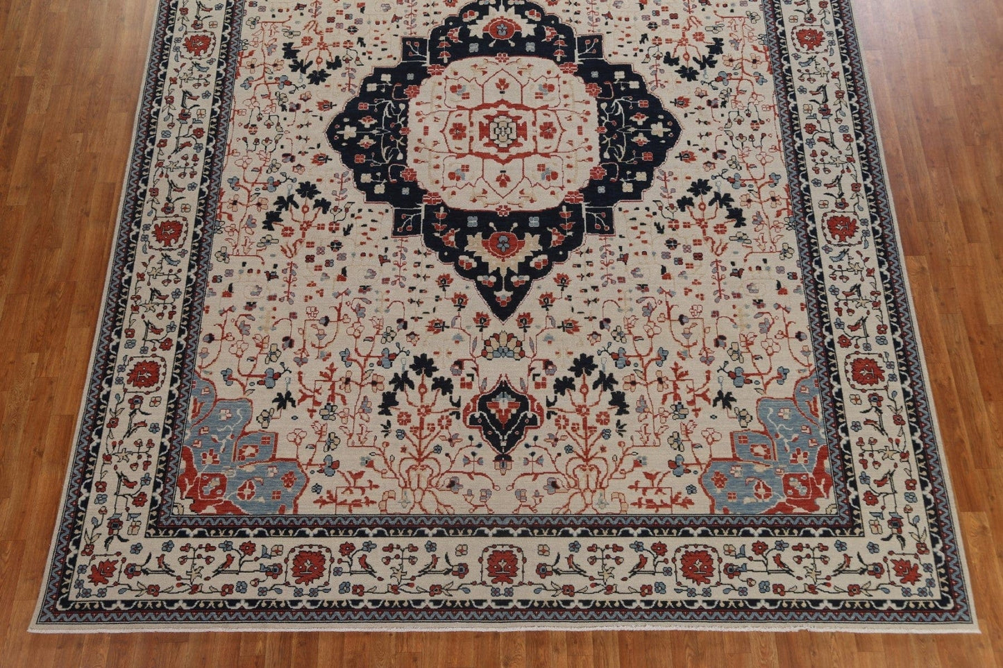 Ivory Wool Kashan Mohtasham Oriental Area Rug 10x13