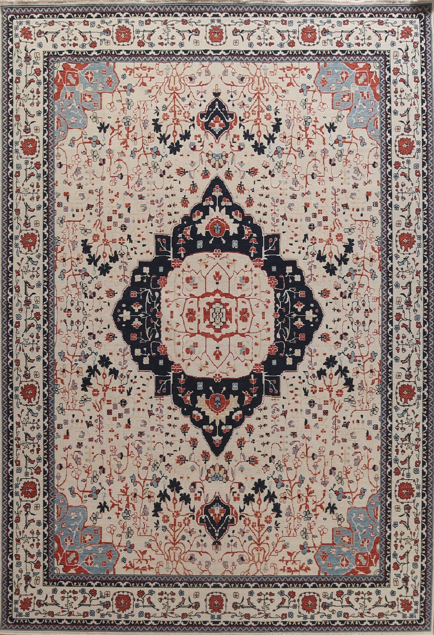 Ivory Wool Kashan Mohtasham Oriental Area Rug 10x13