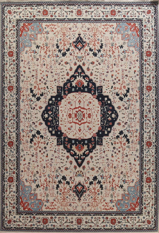 Ivory Wool Kashan Mohtasham Oriental Area Rug 10x13