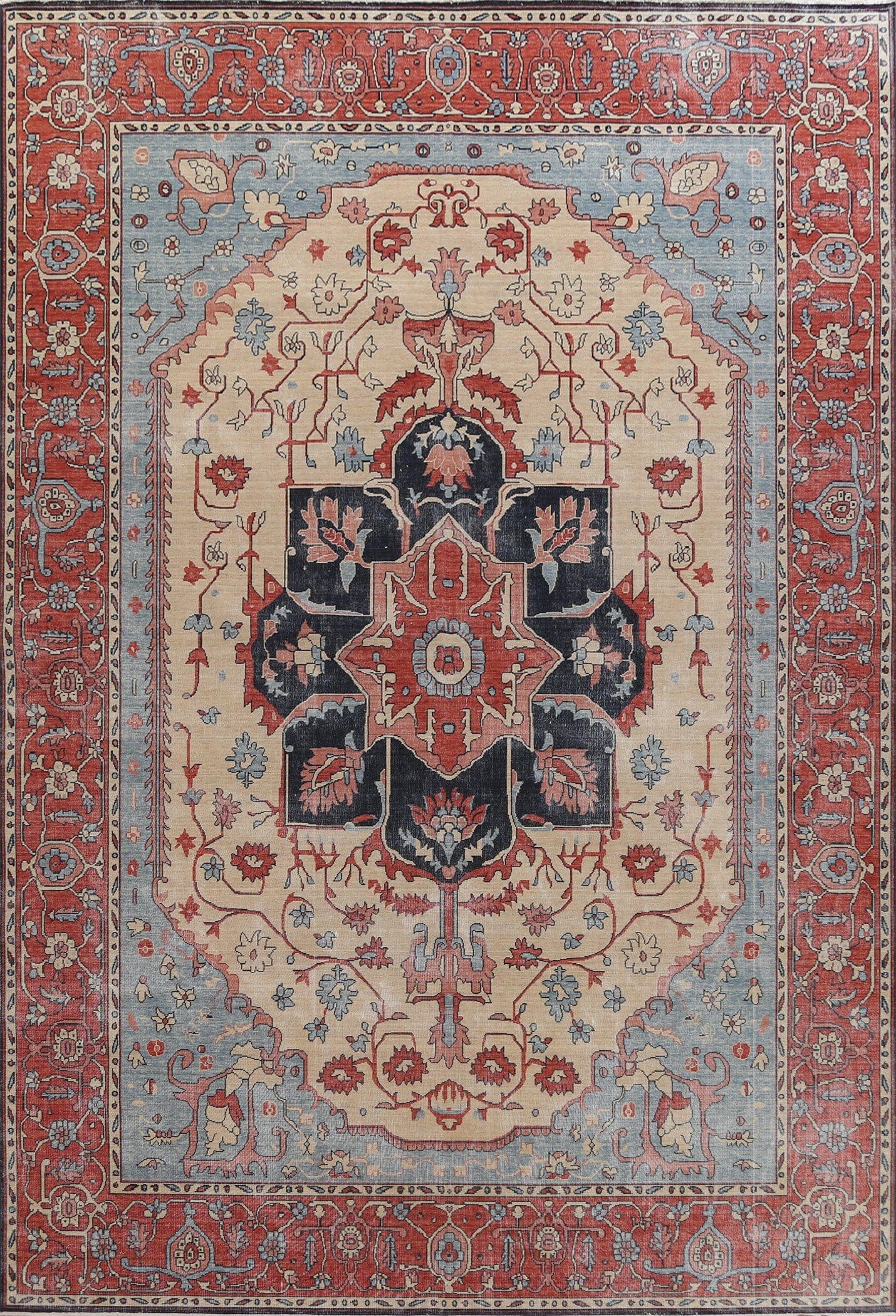 Hand-Knotted Wool Heriz Serapi Oriental Area Rug 10x13