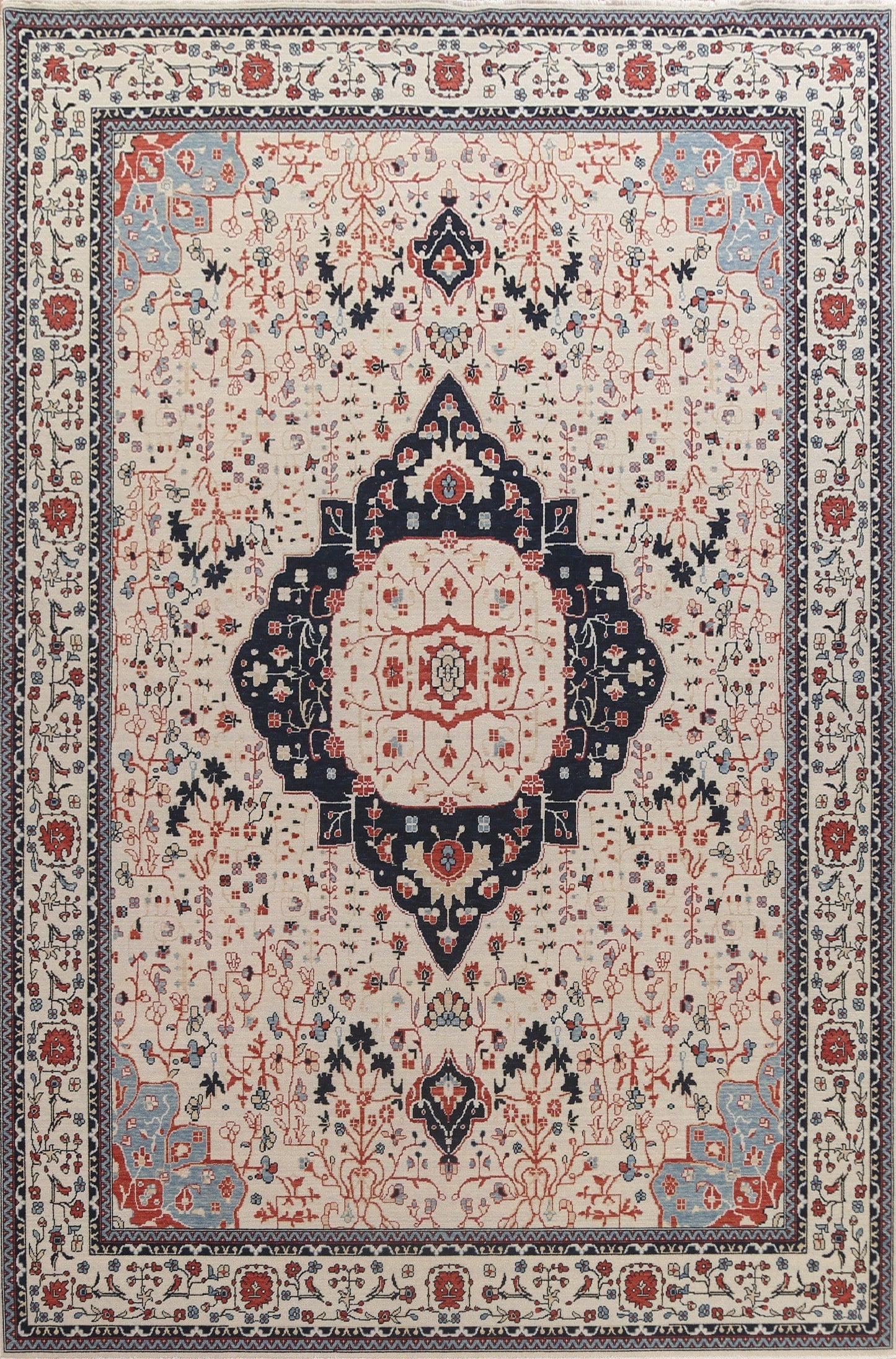 Floral Kashan Mohtasham Wool Turkish Rug 10x13