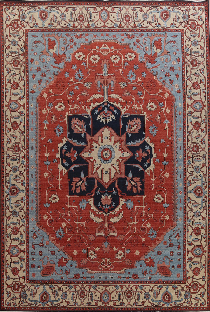 Hand-Knotted Red Heriz Serapi Oriental Wool Rug 10x13