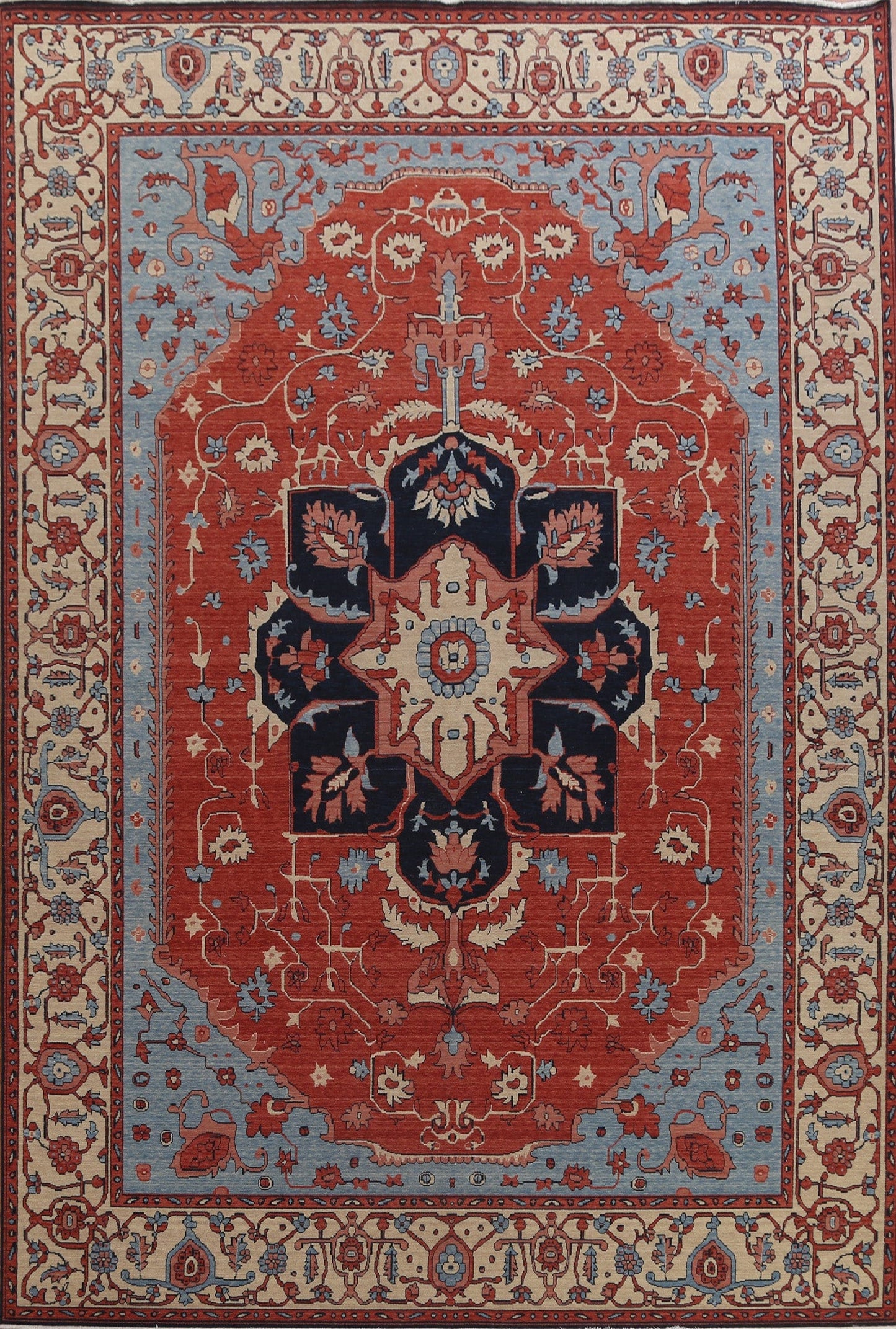 Hand-Knotted Red Heriz Serapi Oriental Wool Rug 10x13