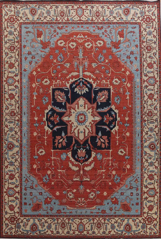 Hand-Knotted Red Heriz Serapi Oriental Wool Rug 10x13