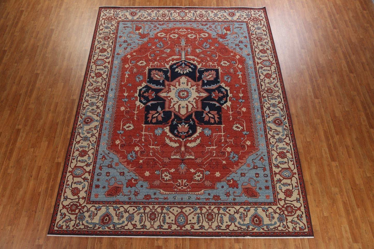 Hand-Knotted Red Heriz Serapi Oriental Wool Rug 10x13