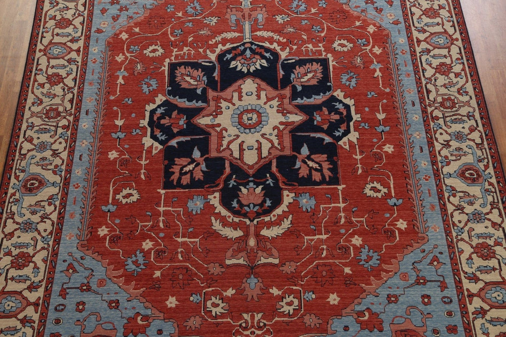 Hand-Knotted Red Heriz Serapi Oriental Wool Rug 10x13