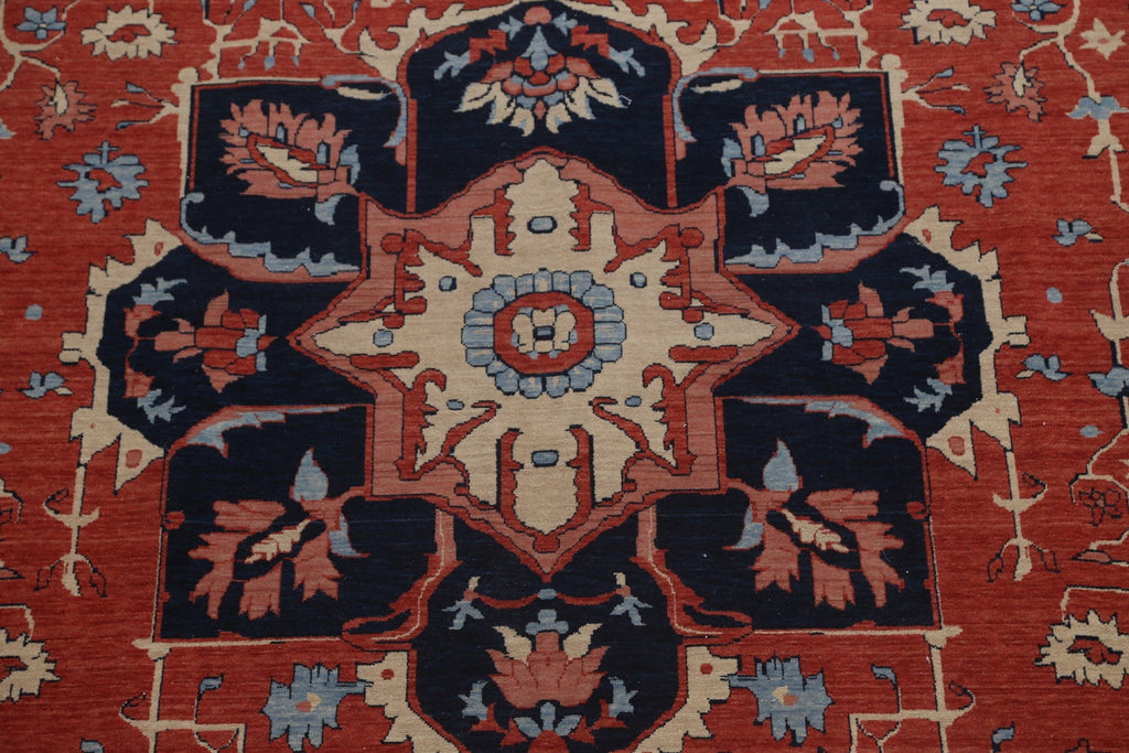 Hand-Knotted Red Heriz Serapi Oriental Wool Rug 10x13