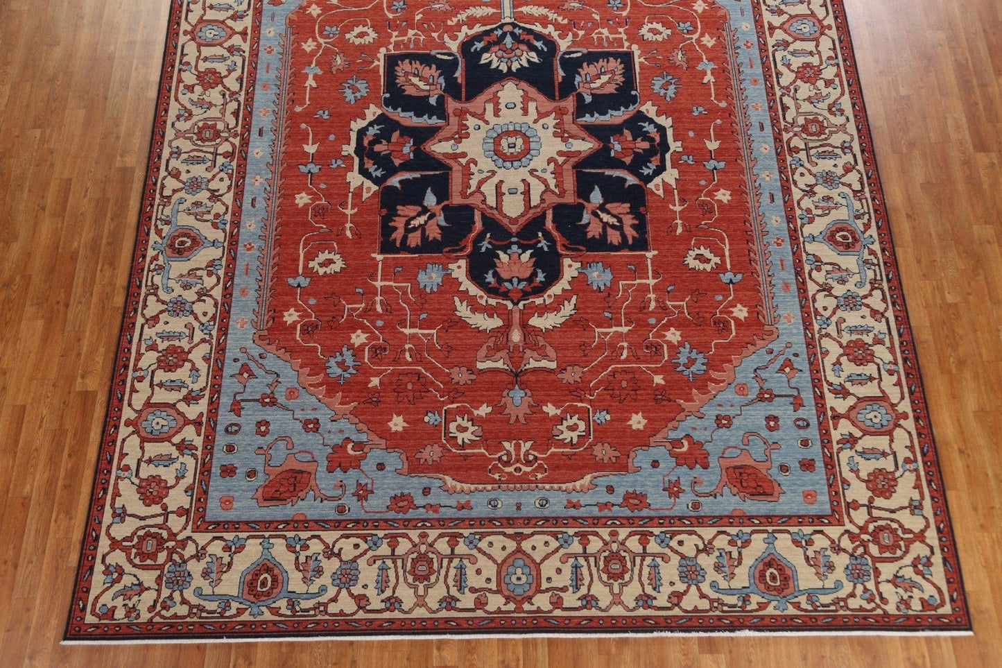 Hand-Knotted Red Heriz Serapi Oriental Wool Rug 10x13