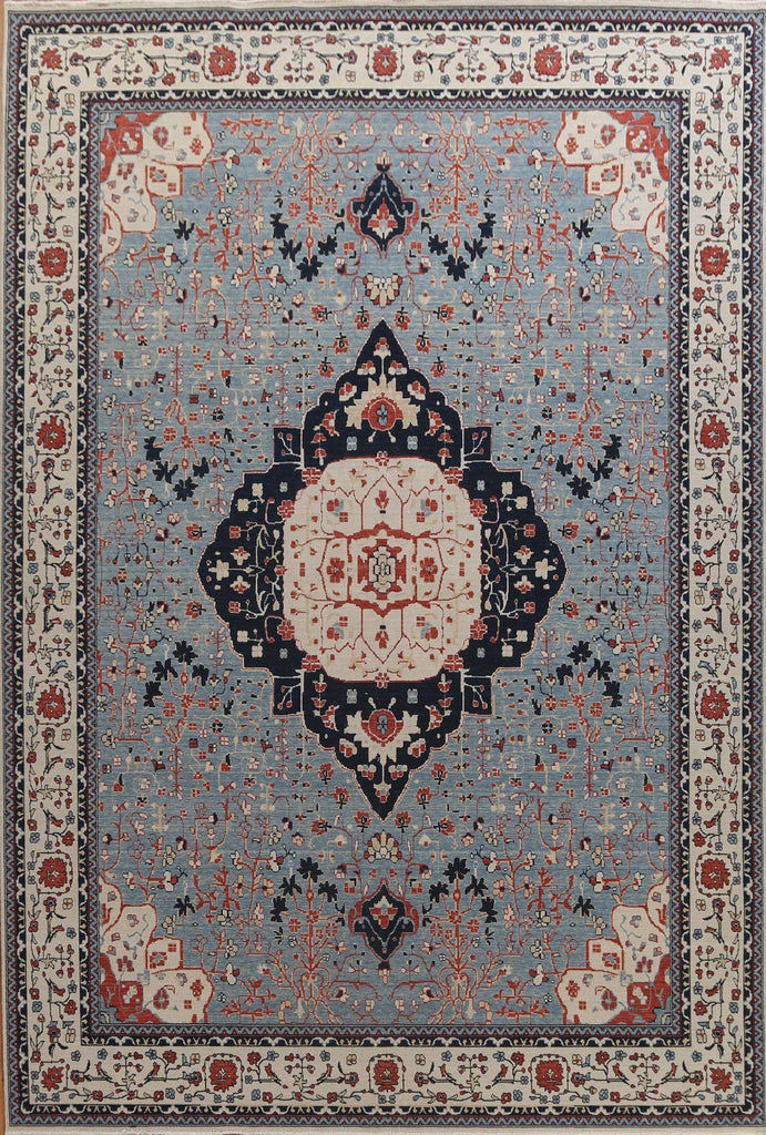 Light Blue Floral Kashan Mohtasham Oriental Wool Rug 10x13