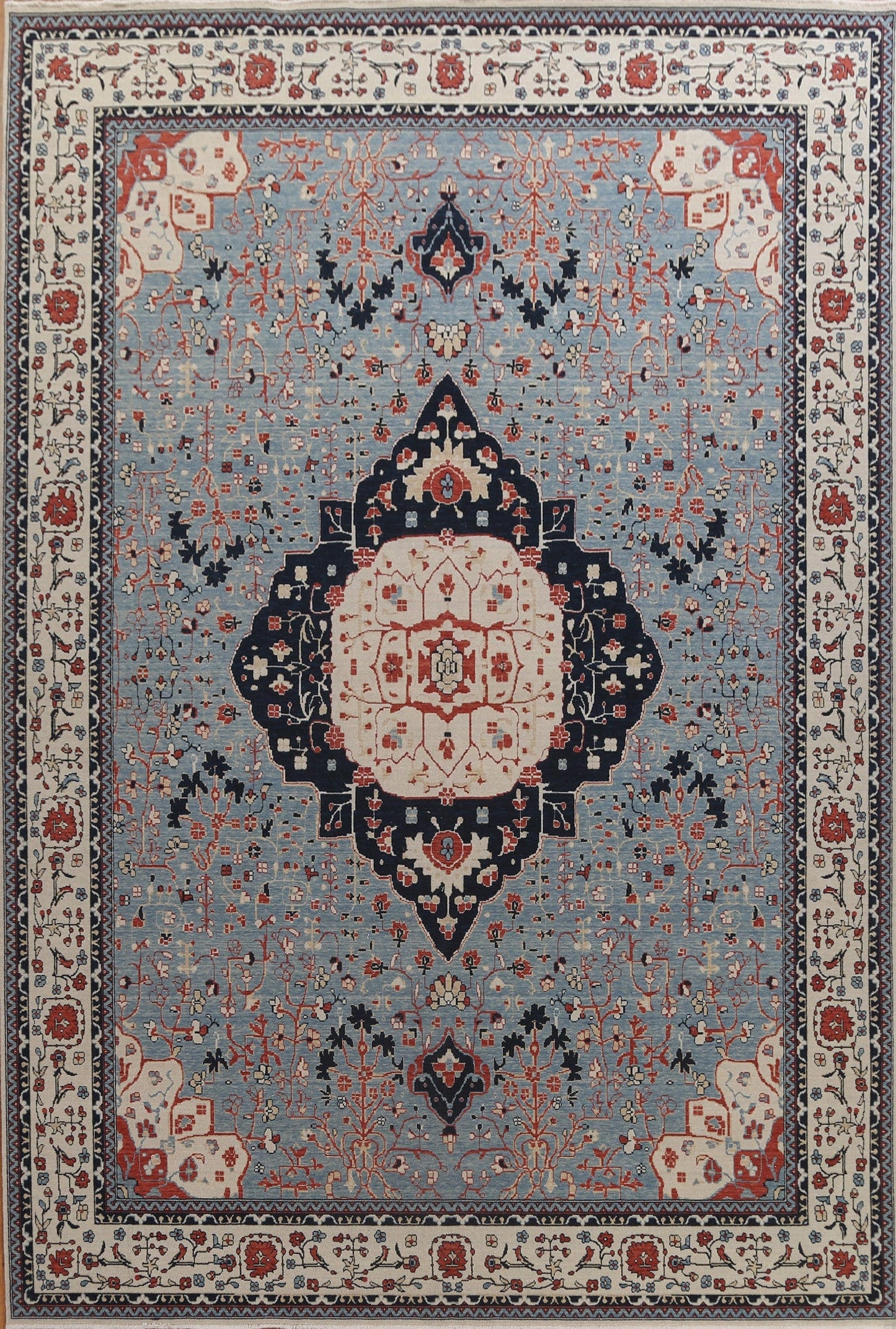 Light Blue Floral Kashan Mohtasham Oriental Wool Rug 10x13