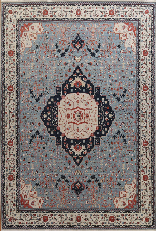 Light Blue Floral Kashan Mohtasham Oriental Wool Rug 10x13