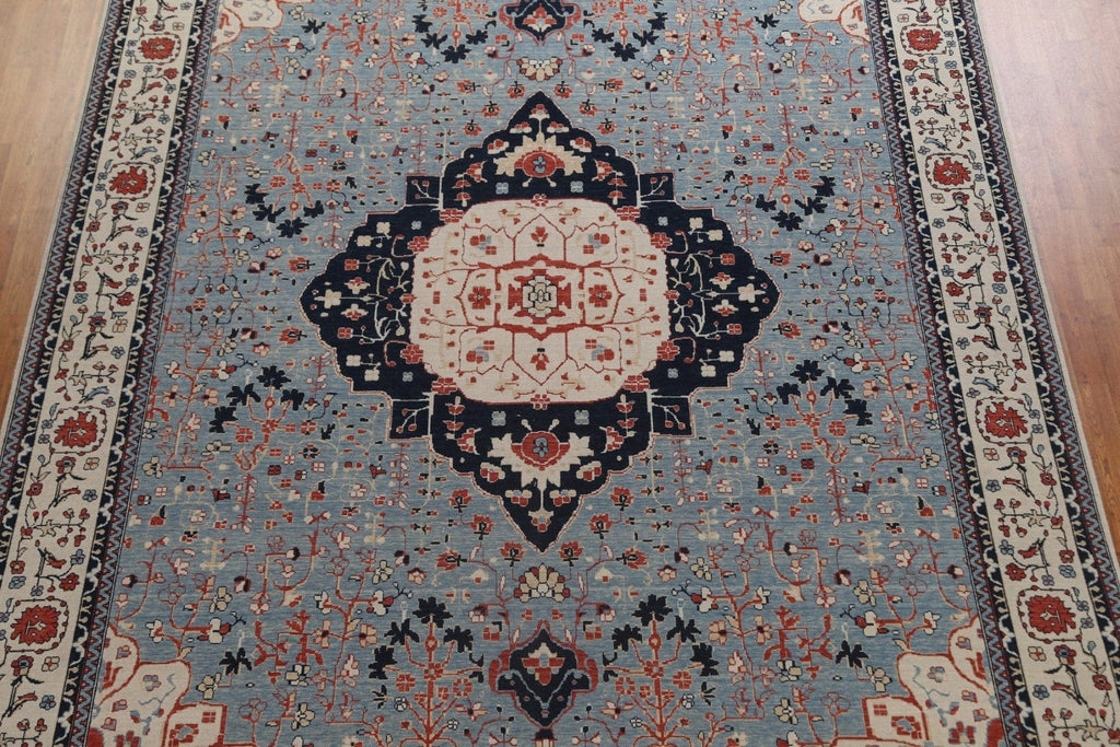 Light Blue Floral Kashan Mohtasham Oriental Wool Rug 10x13