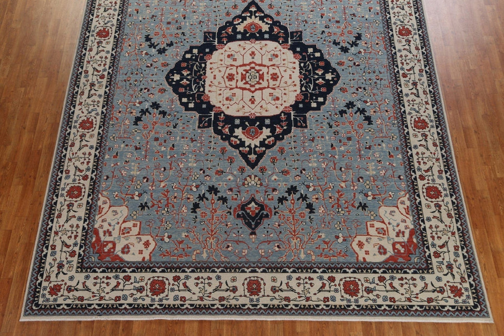 Light Blue Floral Kashan Mohtasham Oriental Wool Rug 10x13