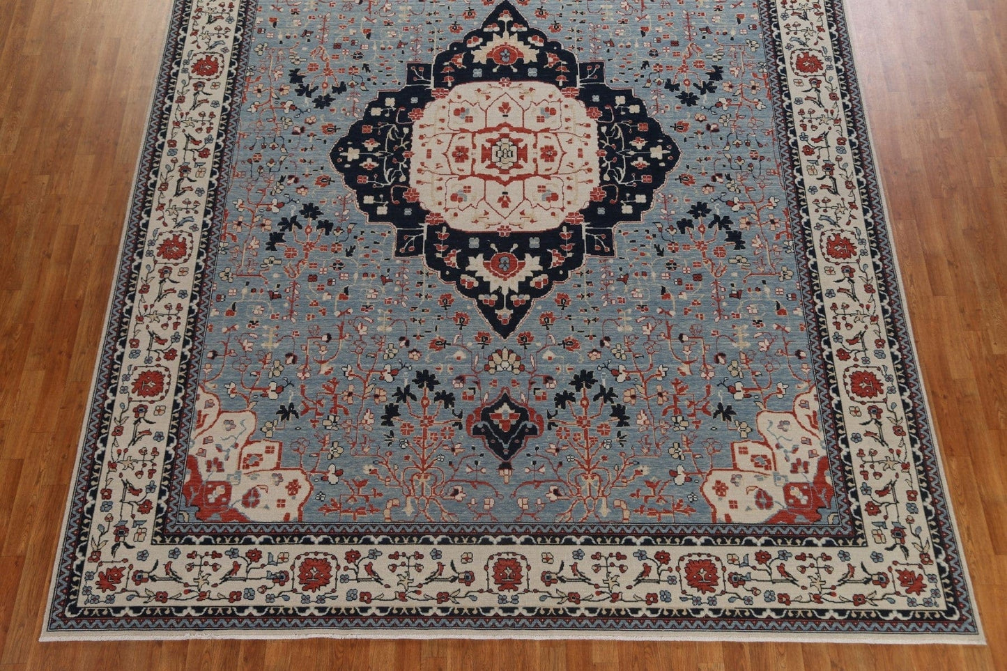 Light Blue Floral Kashan Mohtasham Oriental Wool Rug 10x13