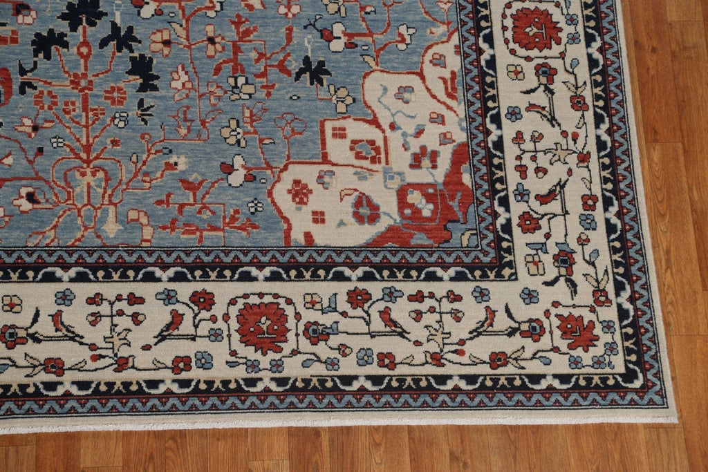 Light Blue Floral Kashan Mohtasham Oriental Wool Rug 10x13