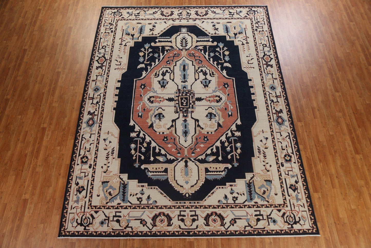 Hand-Knotted Wool Heriz Serapi Turkish Area Rug 10x13