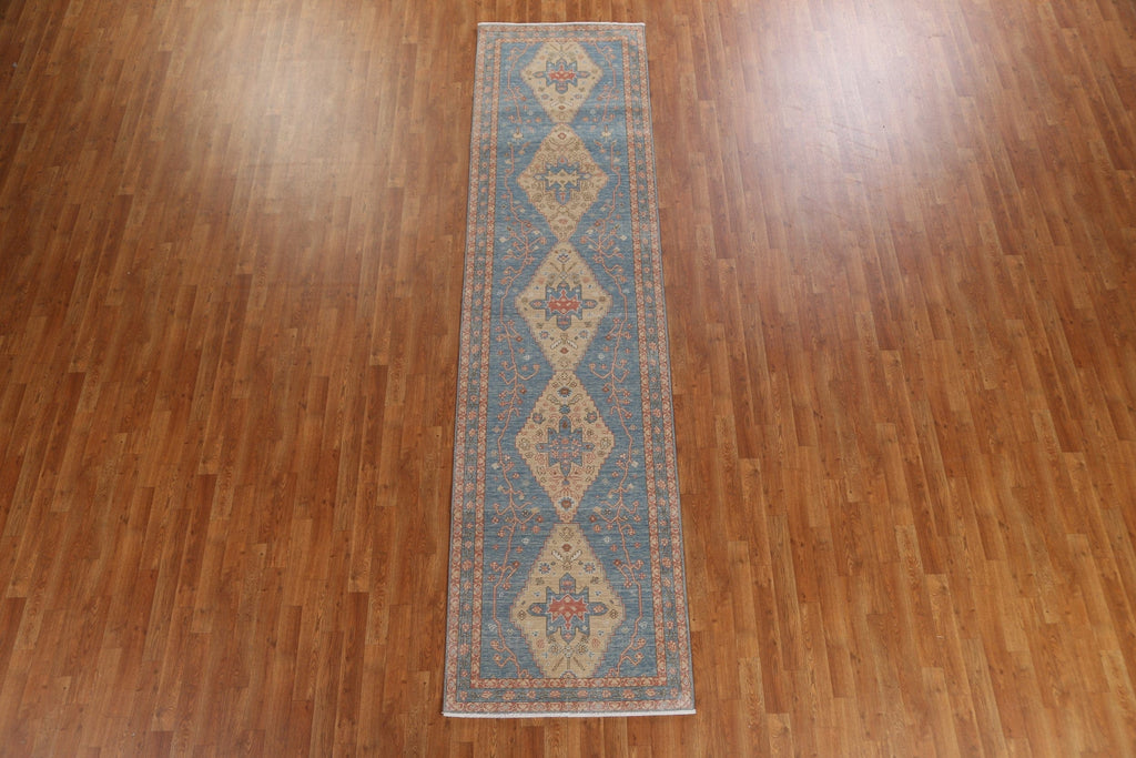 Hand-Knotted Wool Heriz Serapi Turkish Runner Rug 3x12