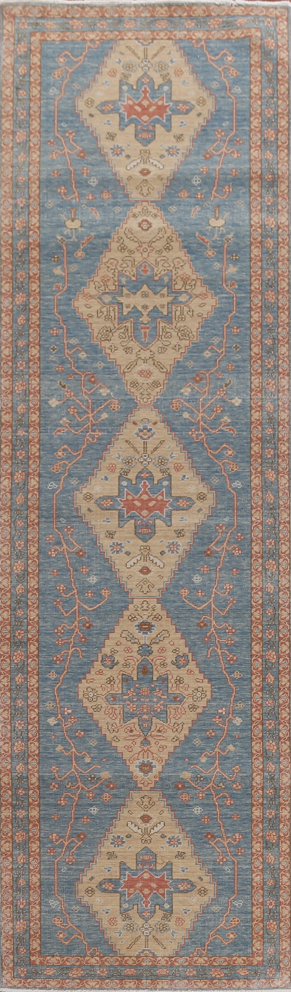 Hand-Knotted Wool Heriz Serapi Turkish Runner Rug 3x12