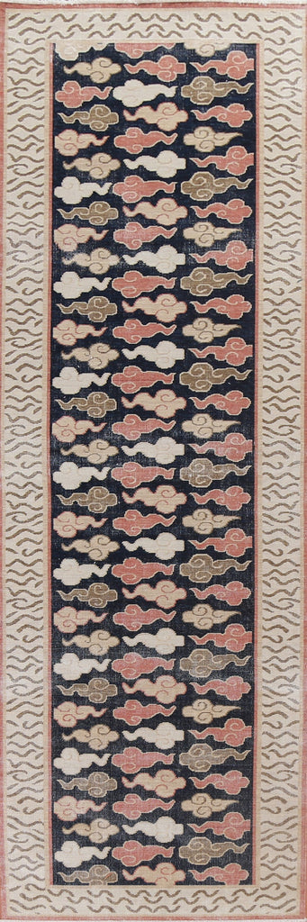 Hand-Knotted Wool Art Deco Oriental Runner Rug 3x12