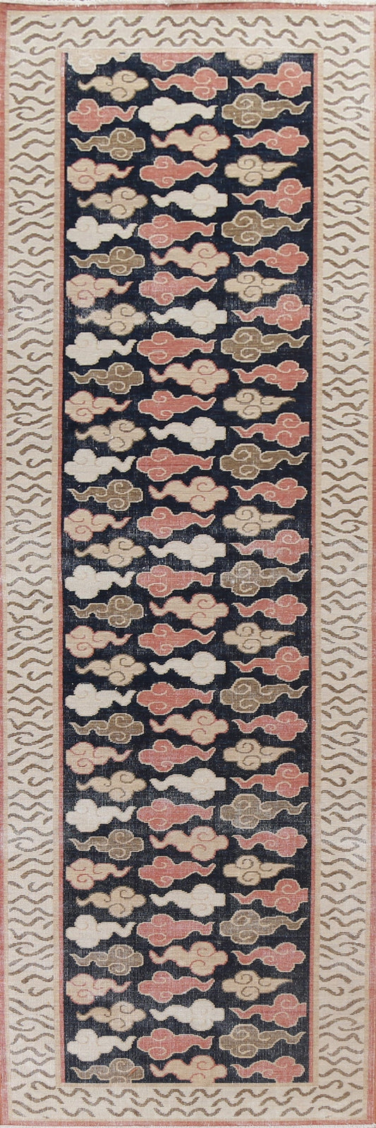 Hand-Knotted Wool Art Deco Oriental Runner Rug 3x12