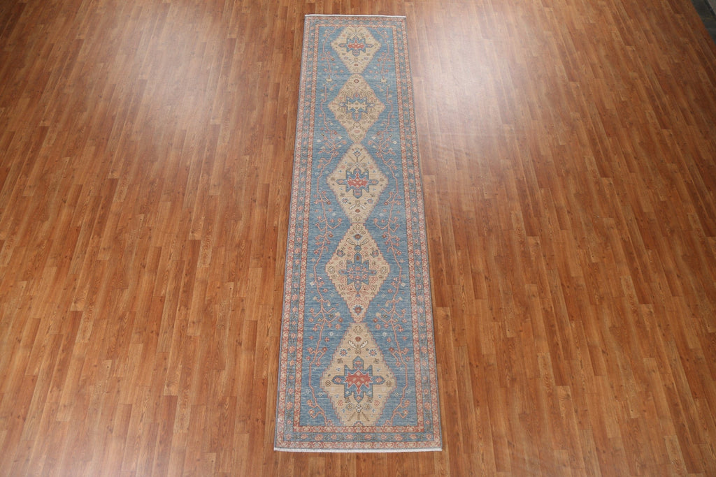 Light Blue Heriz Serapi Oriental Runner Rug 3x12