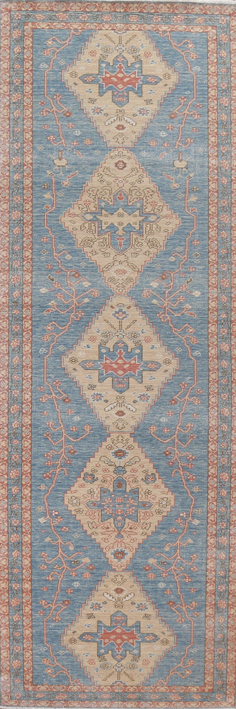 Light Blue Heriz Serapi Oriental Runner Rug 3x12