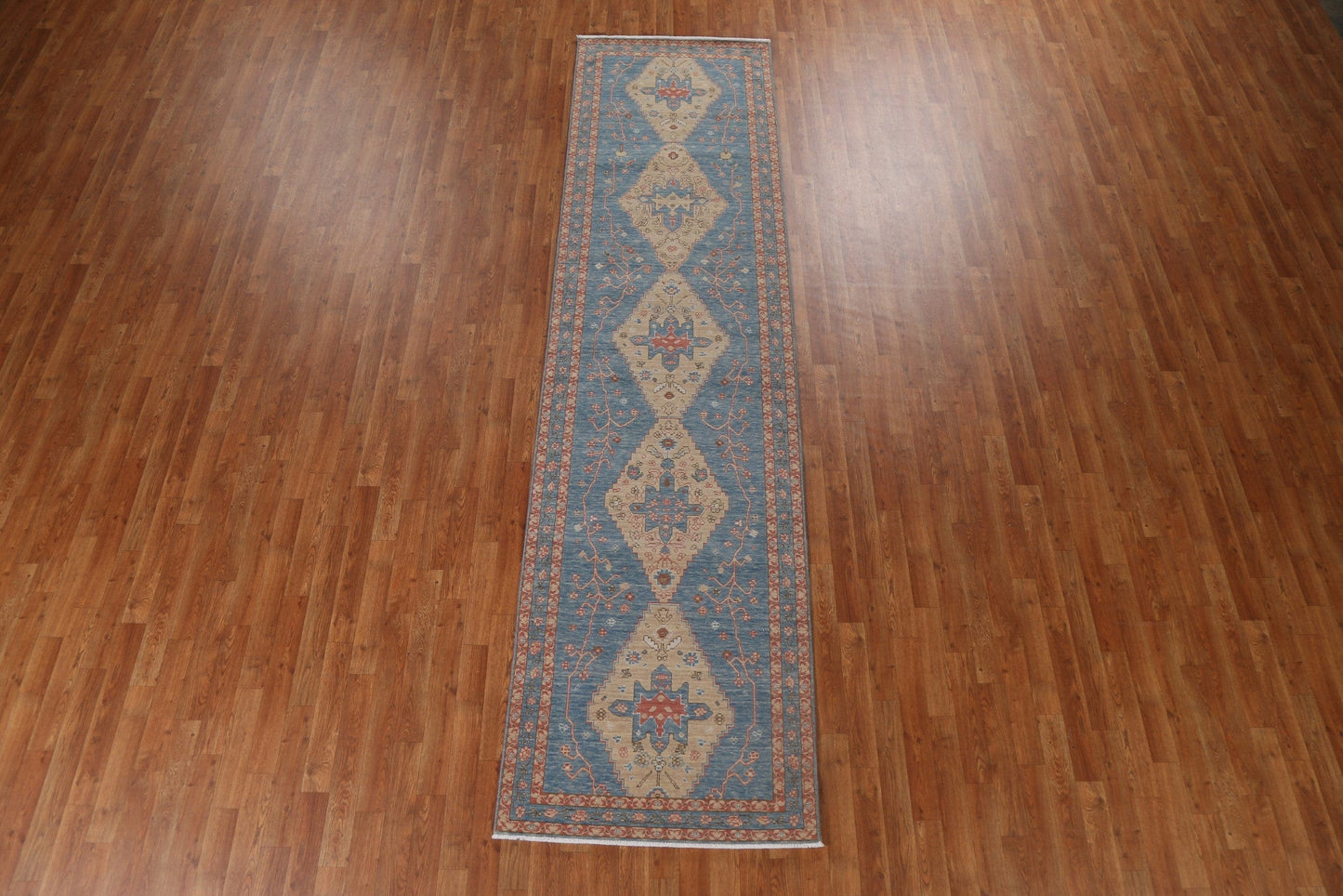 Hand-Knotted Wool Heriz Serapi Turkish Runner Rug 3x12