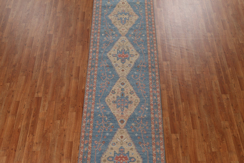 Hand-Knotted Wool Heriz Serapi Turkish Runner Rug 3x12