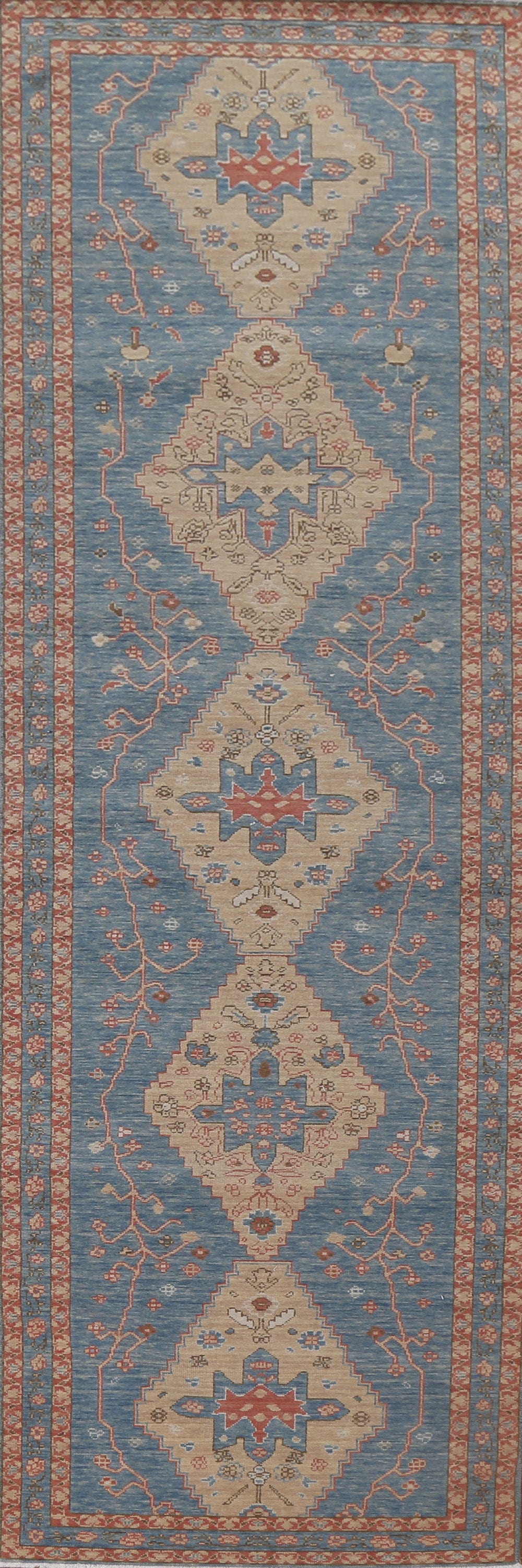 Hand-Knotted Wool Heriz Serapi Turkish Runner Rug 3x12