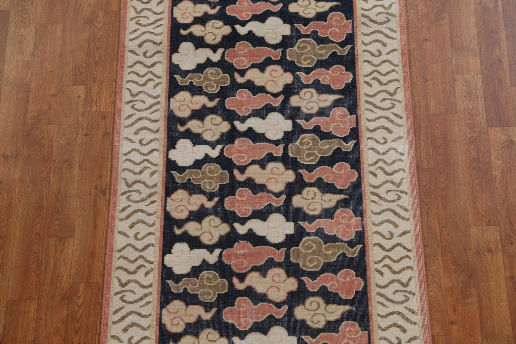 Hand-Knotted Wool Art Deco Turkish Runner Rug 3x12