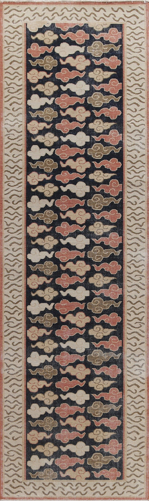 Hand-Knotted Wool Art Deco Turkish Runner Rug 3x12