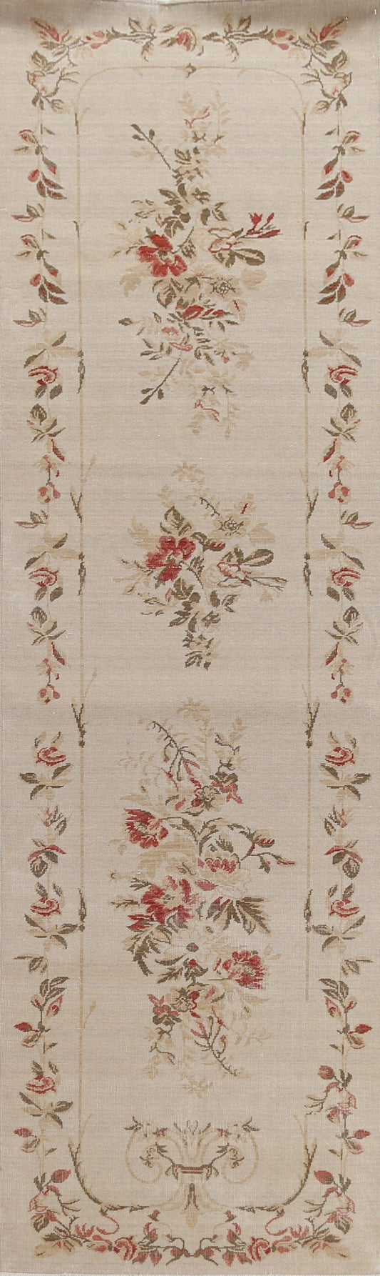 Handmade Wool Aubusson Oriental Runner Rug 3x12