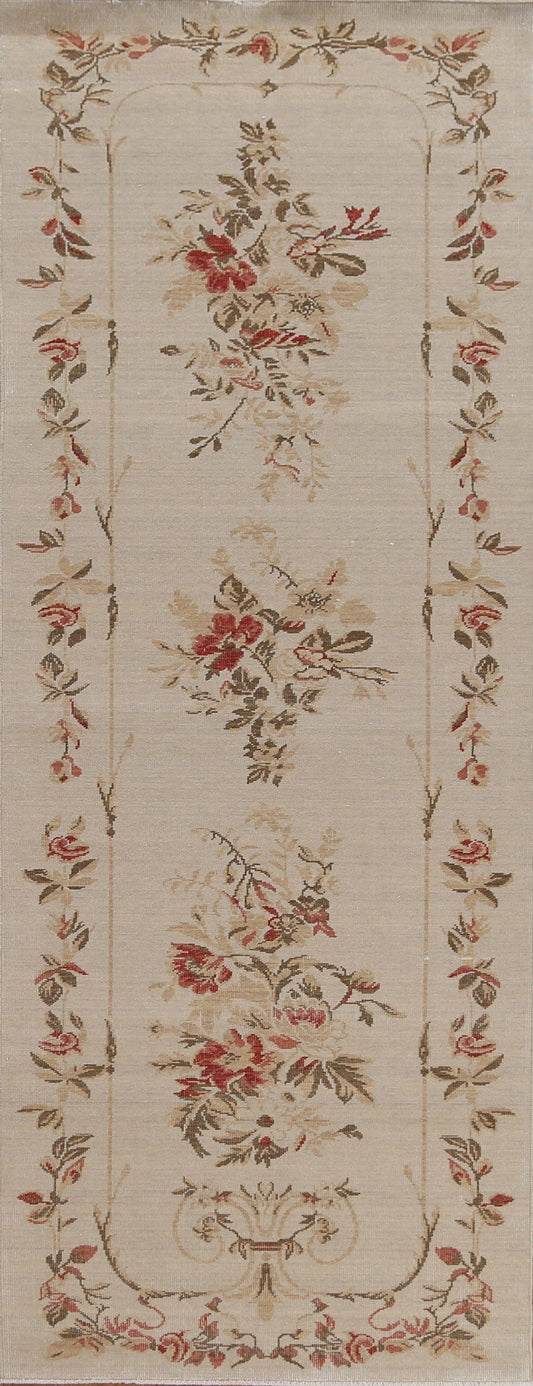 Hand-Knotted Wool Aubusson Turkish Runner Rug 3x10