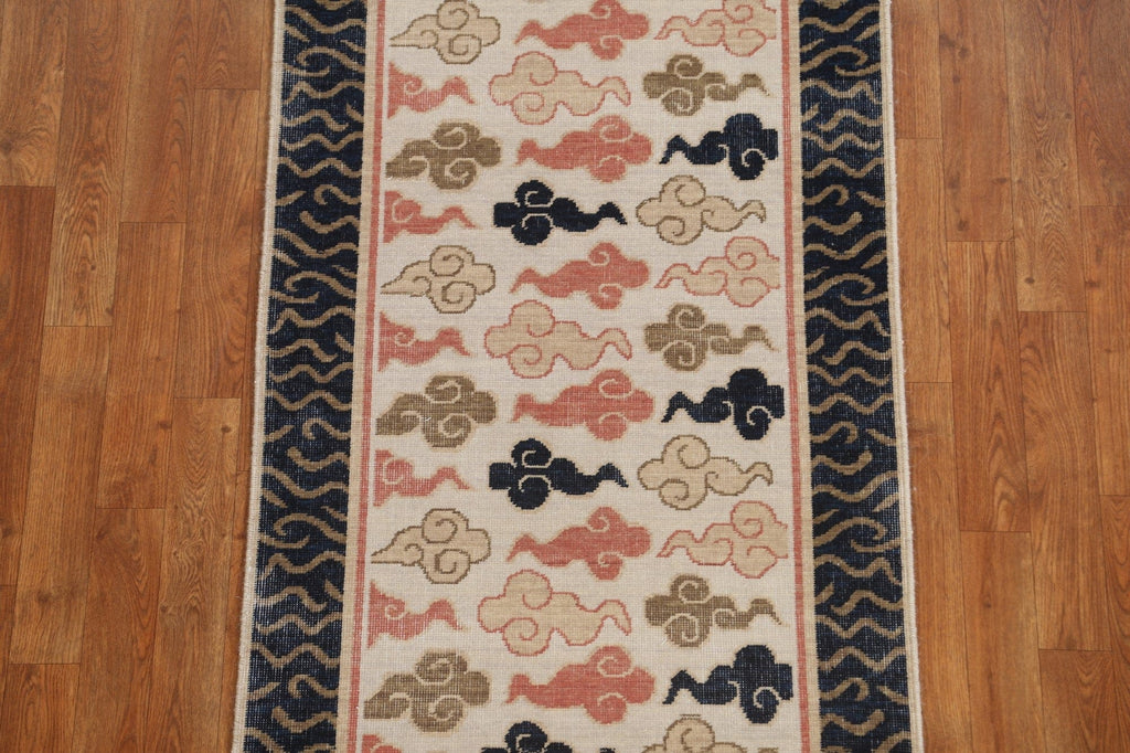 Handmade Wool Art Deco Turkish Runner Rug 3x8