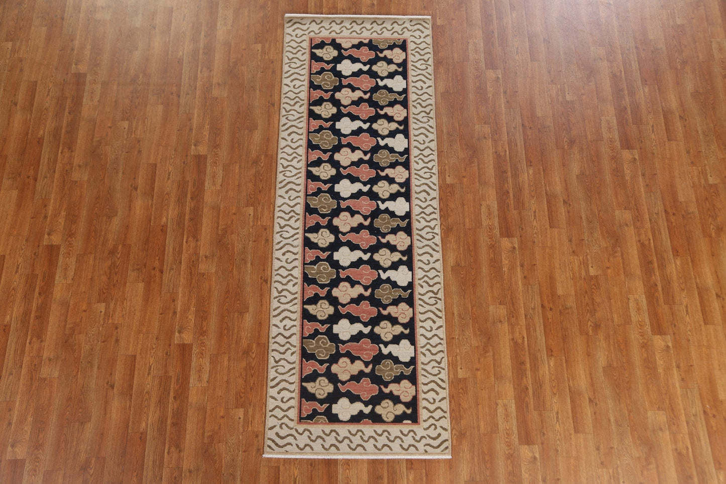 Geometric Wool Art Deco Oriental Runner Rug 3x8