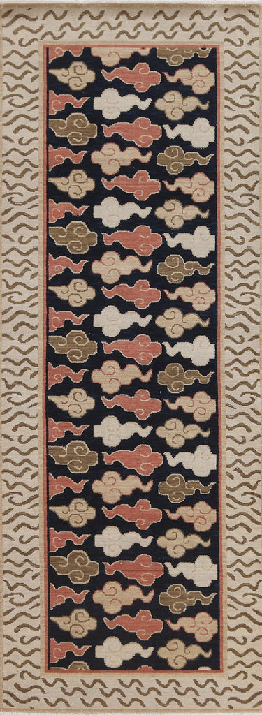 Geometric Wool Art Deco Oriental Runner Rug 3x8